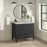 Myrrin 36" Vanity, Carbon Oak w/ 3 CM Victorian Silver Silestone Top