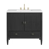 Myrrin 36" Vanity, Carbon Oak w/ 3 CM White Zeus Silestone Top
