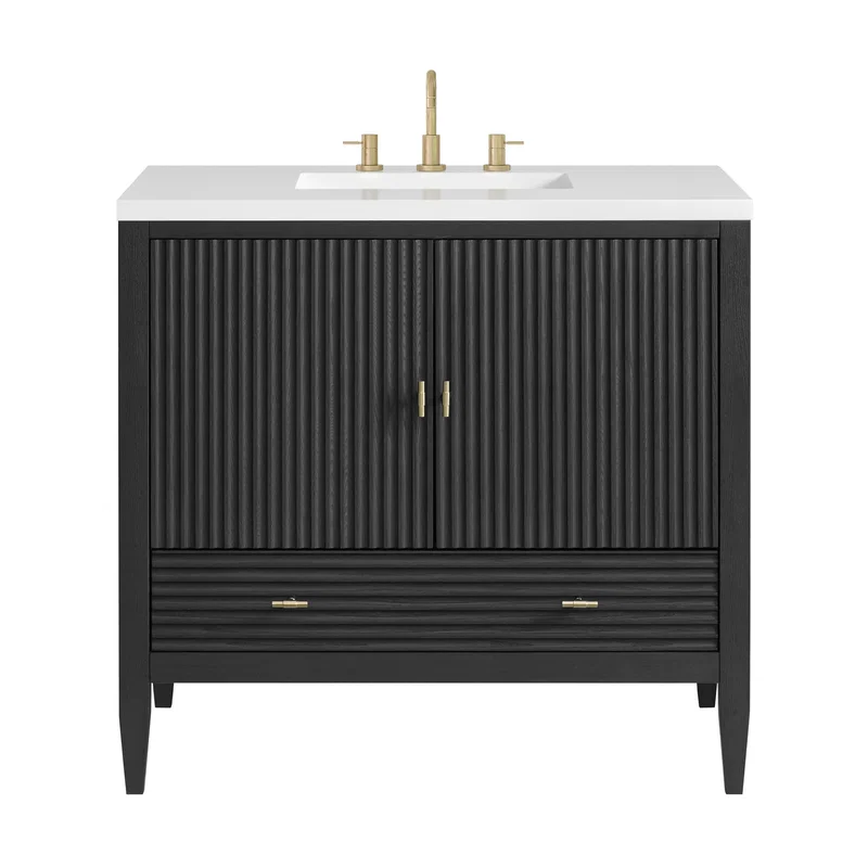 Myrrin 36" Vanity, Carbon Oak w/ 3 CM White Zeus Silestone Top