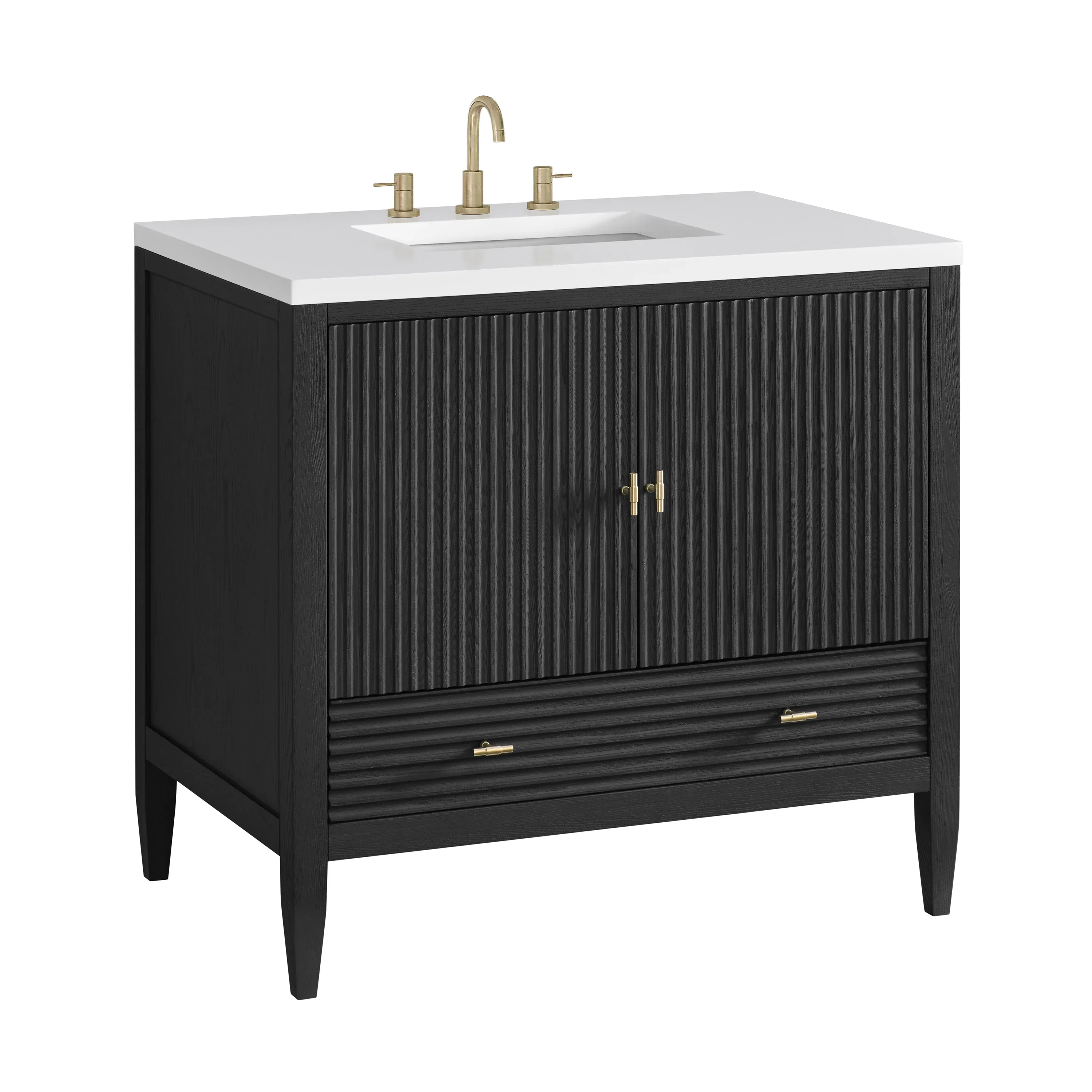 Myrrin 36" Vanity, Carbon Oak w/ 3 CM White Zeus Silestone Top