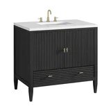 Myrrin 36" Vanity, Carbon Oak w/ 3 CM White Zeus Silestone Top