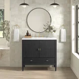 Myrrin 36" Vanity, Carbon Oak w/ 3 CM White Zeus Silestone Top