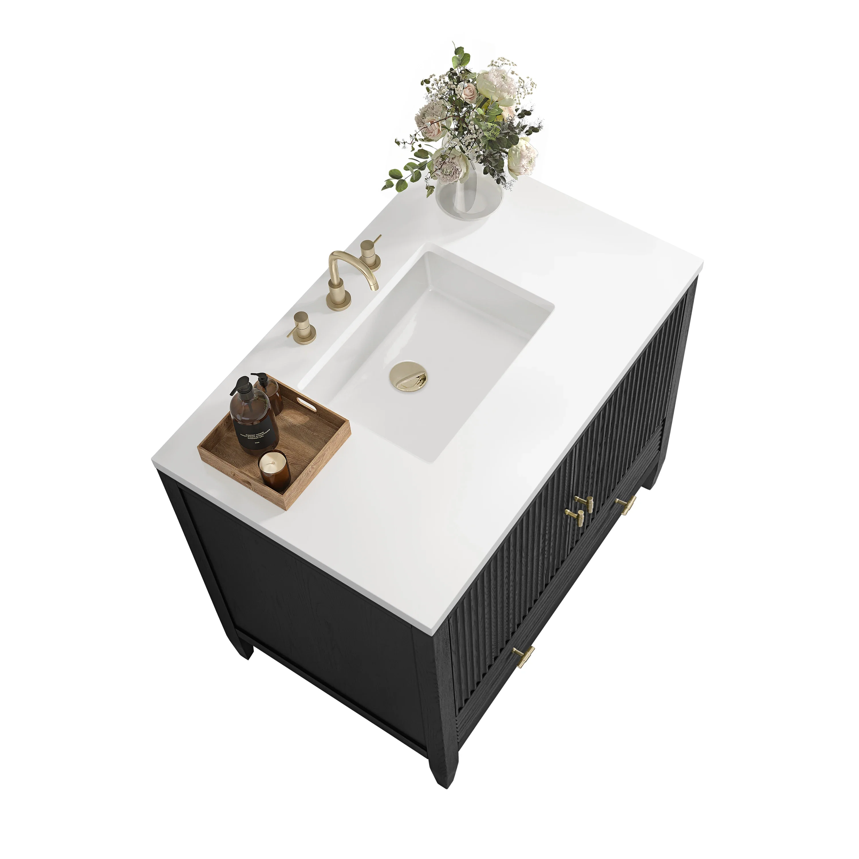 Myrrin 36" Vanity, Carbon Oak w/ 3 CM White Zeus Silestone Top
