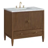 Myrrin 36" Vanity, Mid Century Walnut w/ 3 CM Carrara White Marble Top