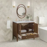 Myrrin 36" Vanity, Mid Century Walnut w/ 3 CM Carrara White Marble Top