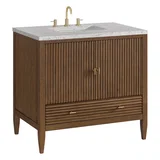 Myrrin 36" Vanity, Mid Century Walnut w/ 3 CM Eternal Jasmine Pearl Silestone Top