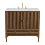Myrrin 36" Vanity, Mid Century Walnut w/ 3 CM Ethereal Noctis Silestone Top