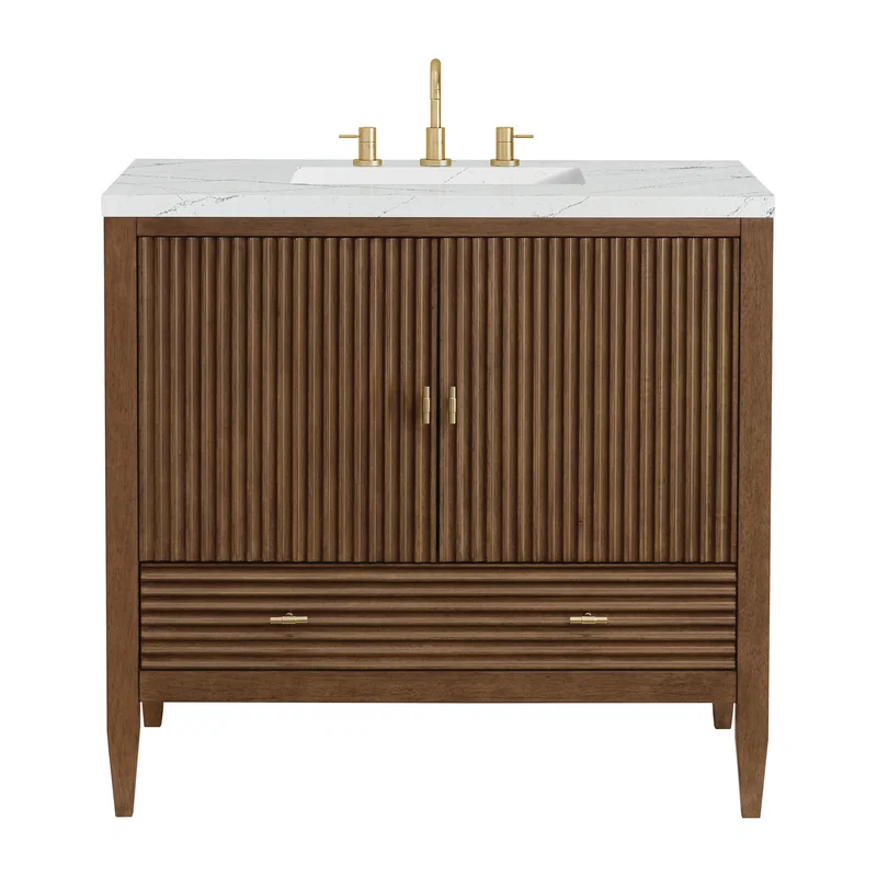Myrrin 36" Vanity, Mid Century Walnut w/ 3 CM Ethereal Noctis Silestone Top