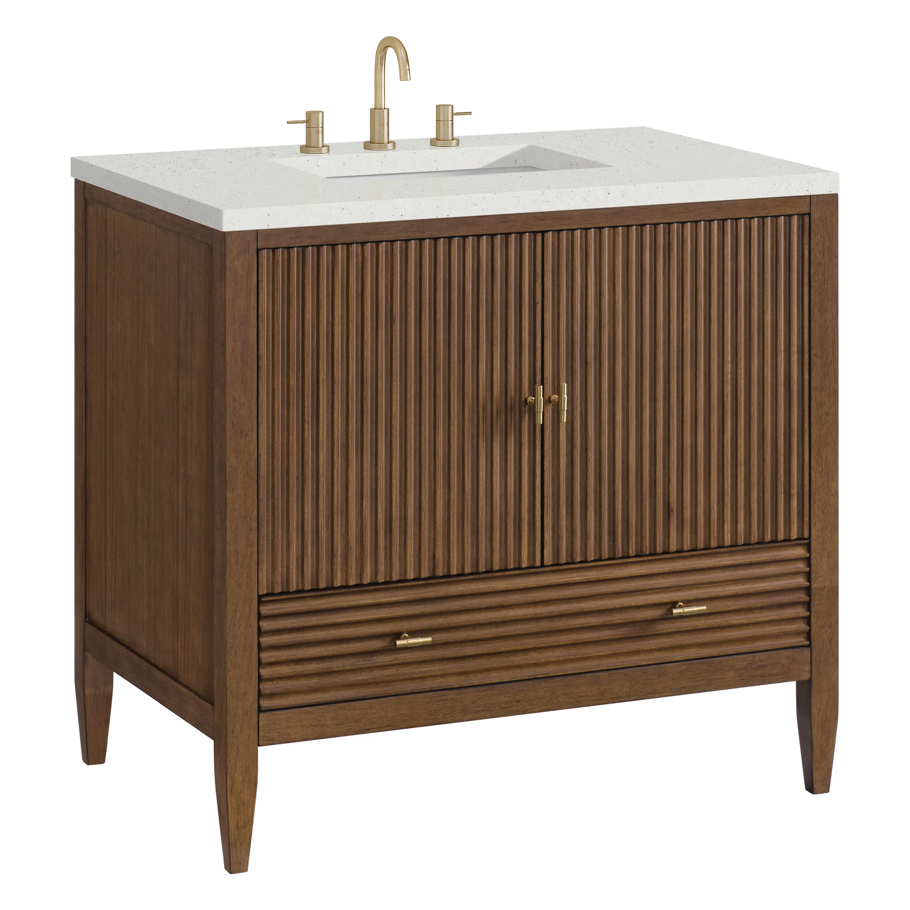 Myrrin 36" Vanity, Mid Century Walnut w/ 3 CM Lime Delight Silestone Top
