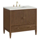 Myrrin 36" Vanity, Mid Century Walnut w/ 3 CM Lime Delight Silestone Top