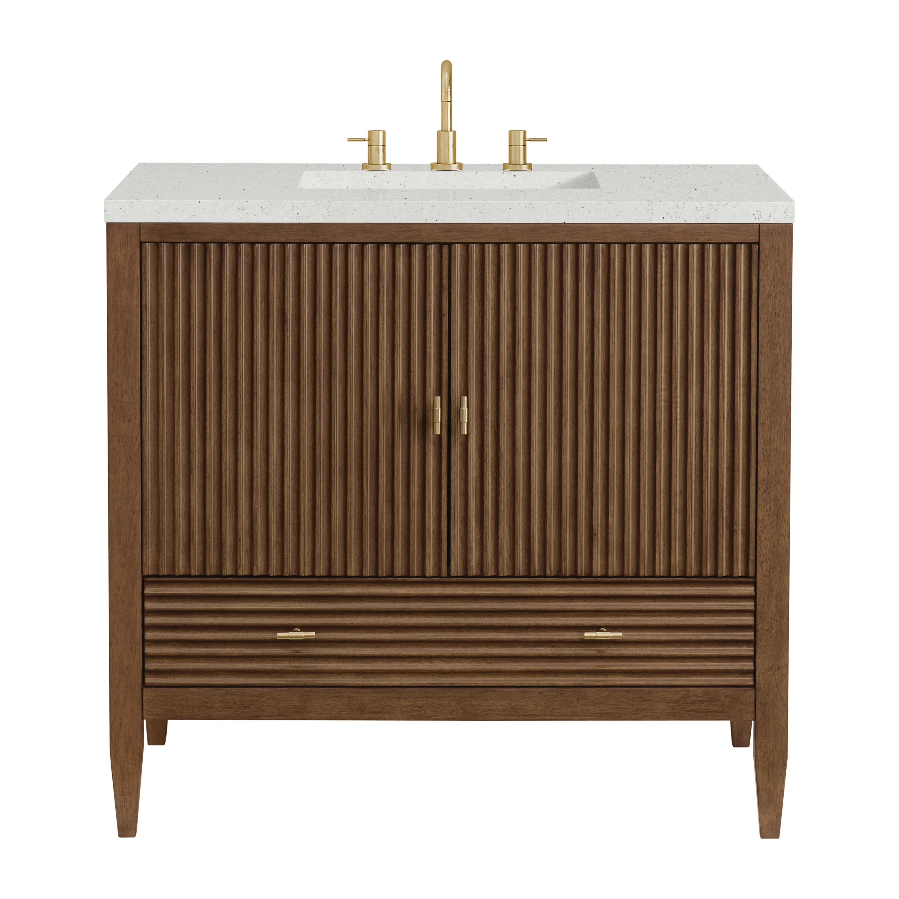 Myrrin 36" Vanity, Mid Century Walnut w/ 3 CM Lime Delight Silestone Top