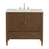 Myrrin 36" Vanity, Mid Century Walnut w/ 3 CM Lime Delight Silestone Top