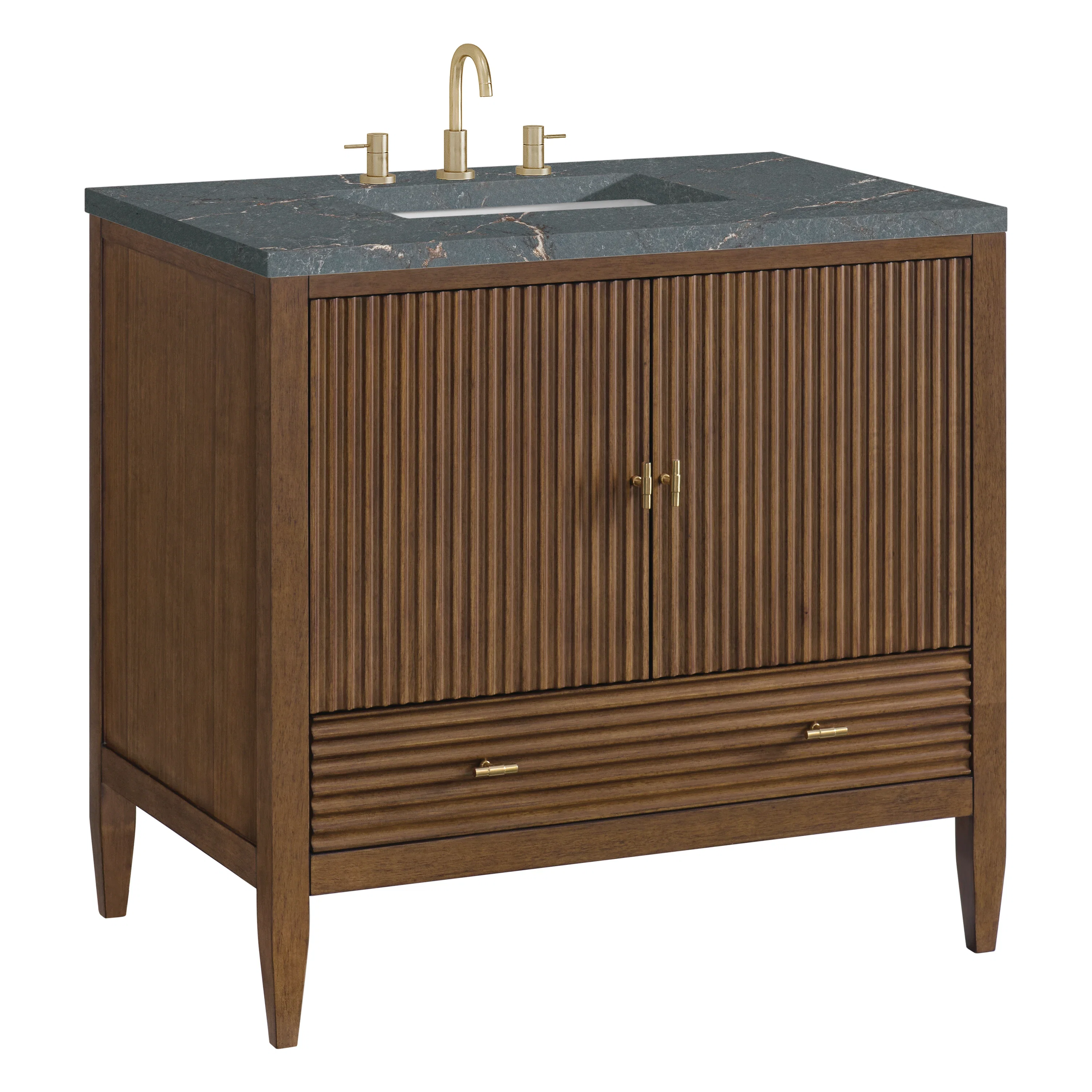 Myrrin 36" Vanity, Mid Century Walnut w/ 3 CM Parisien Bleu Silestone Top