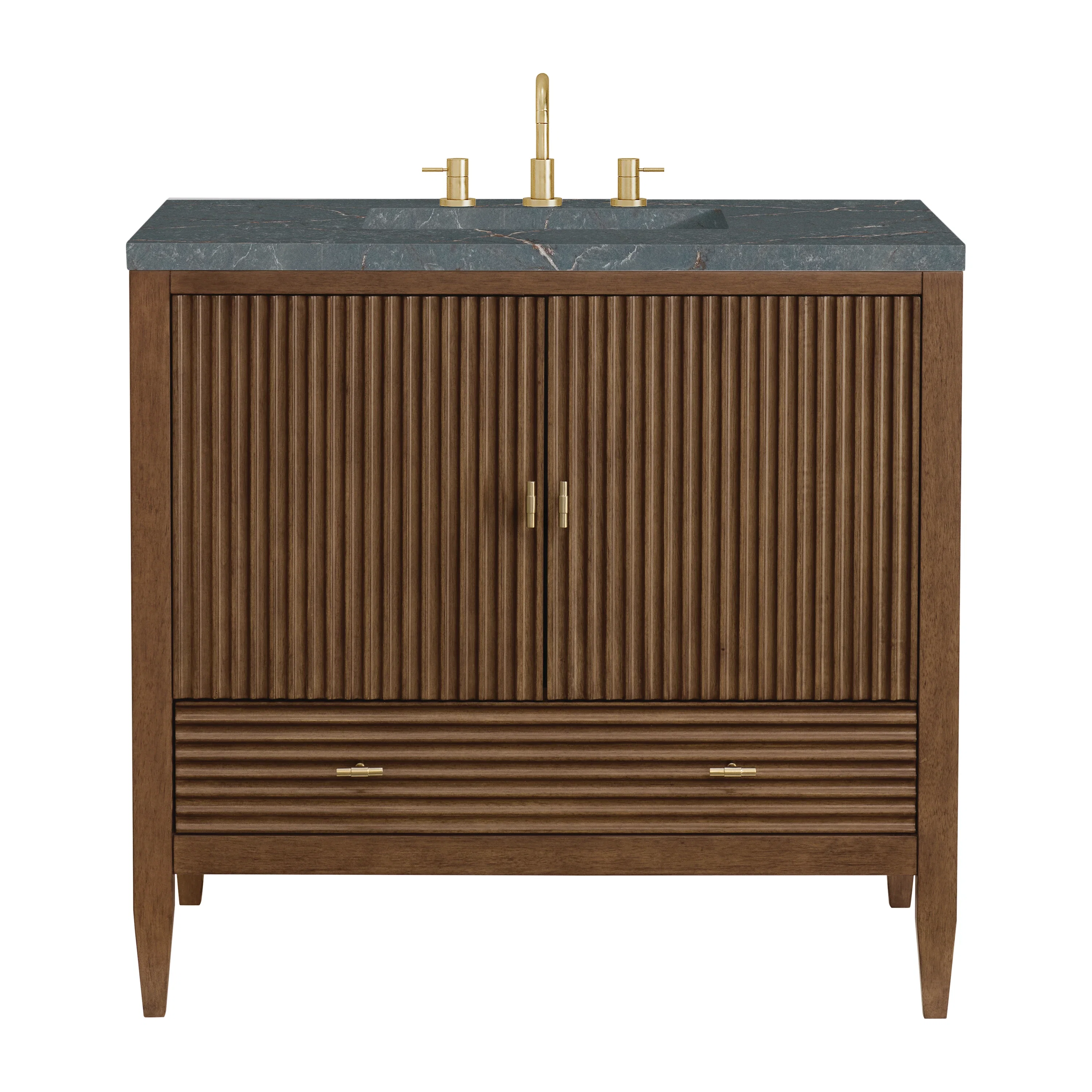 Myrrin 36" Vanity, Mid Century Walnut w/ 3 CM Parisien Bleu Silestone Top