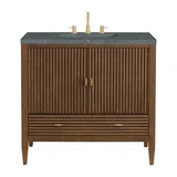 Myrrin 36" Vanity, Mid Century Walnut w/ 3 CM Parisien Bleu Silestone Top