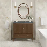 Myrrin 36" Vanity, Mid Century Walnut w/ 3 CM Parisien Bleu Silestone Top