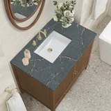 Myrrin 36" Vanity, Mid Century Walnut w/ 3 CM Parisien Bleu Silestone Top