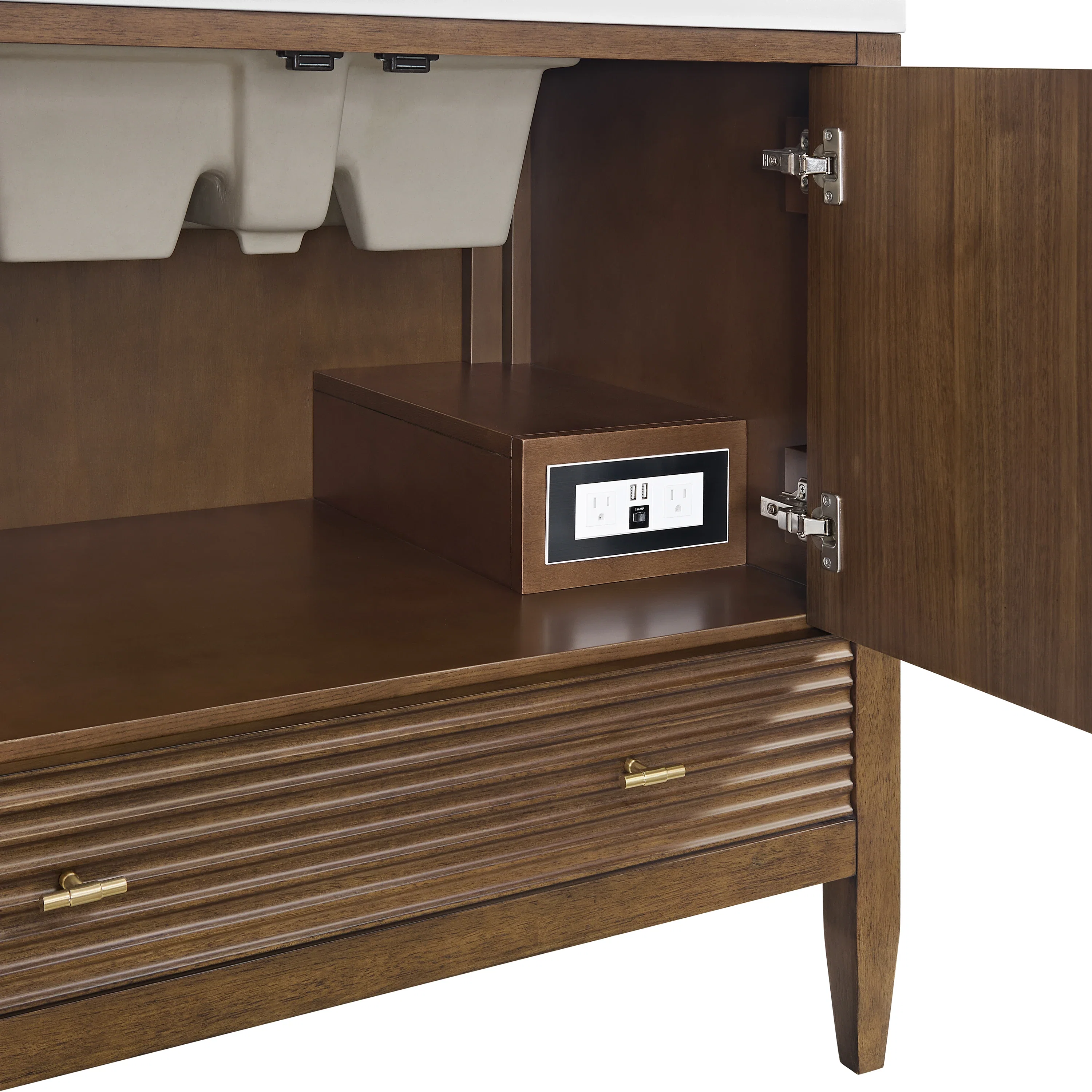Myrrin 36" Vanity, Mid Century Walnut, w/ 3 CM Phantome Eclos Top
