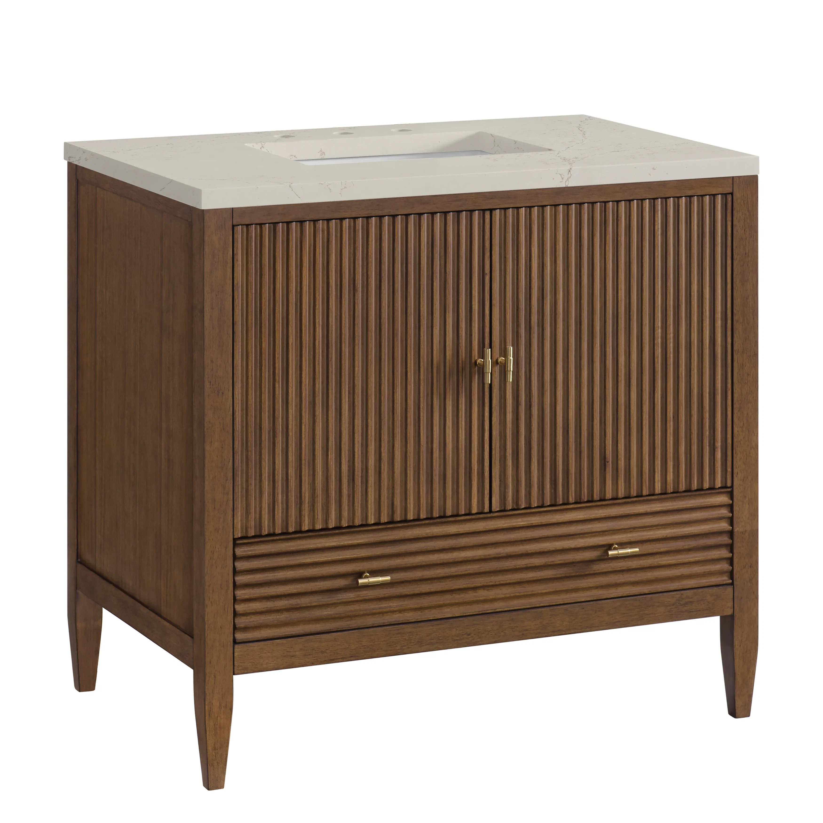 Myrrin 36" Vanity, Mid Century Walnut, w/ 3 CM Siberian Silestone Top