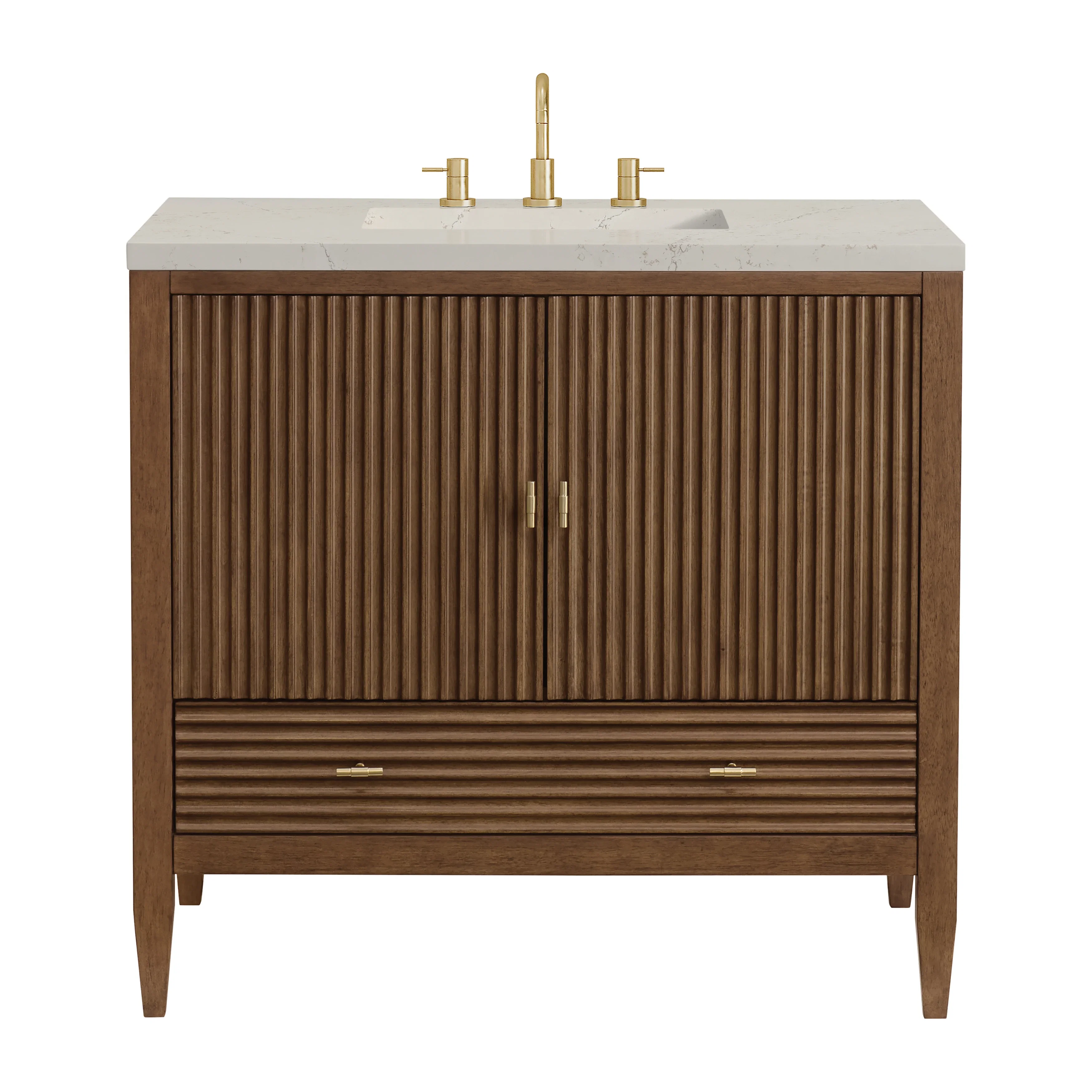 Myrrin 36" Vanity, Mid Century Walnut, w/ 3 CM Siberian Silestone Top