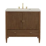 Myrrin 36" Vanity, Mid Century Walnut, w/ 3 CM Siberian Silestone Top