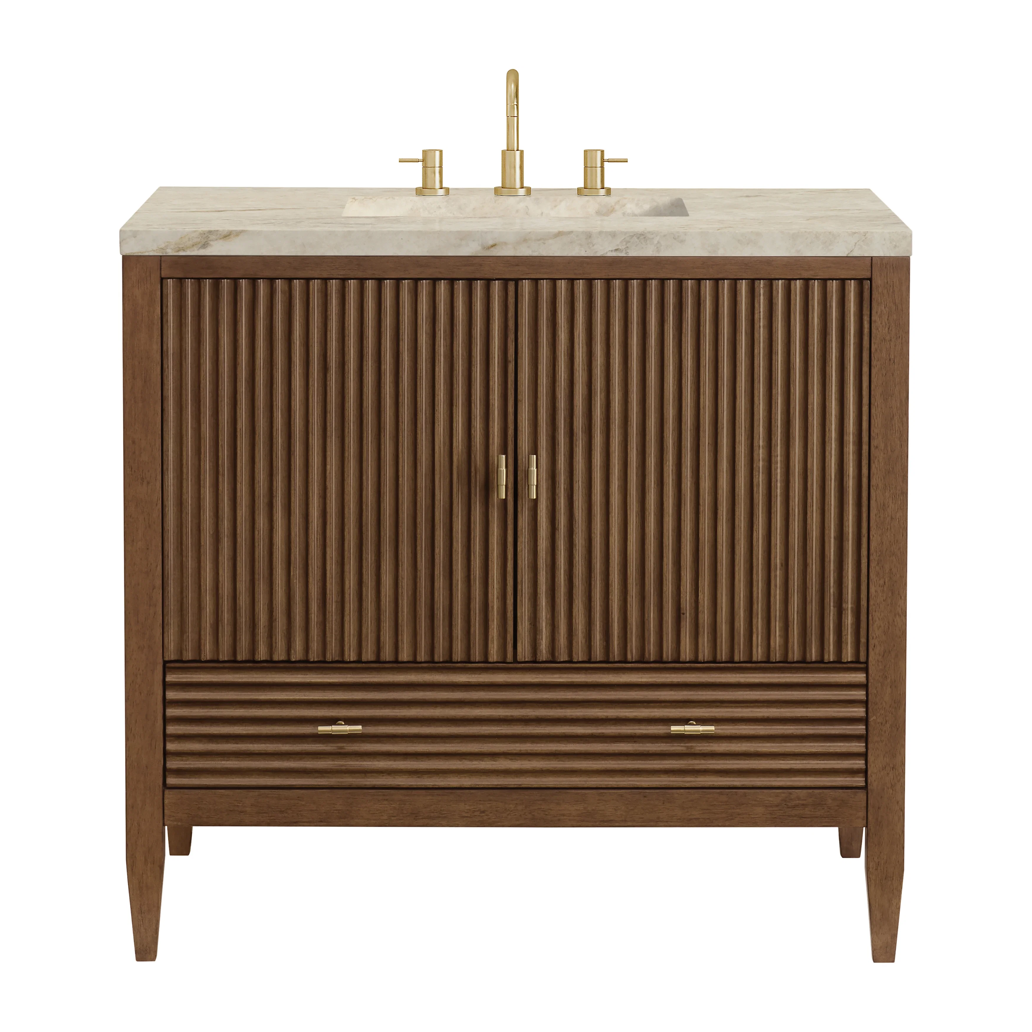 Myrrin 36" Vanity, Mid Century Walnut, w/ 3 CM Tajnar Eclos Top