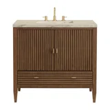 Myrrin 36" Vanity, Mid Century Walnut, w/ 3 CM Tajnar Eclos Top