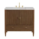 Myrrin 36" Vanity, Mid Century Walnut w/ 3 CM Victorian Silver Silestone Top