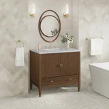 Myrrin 36" Vanity, Mid Century Walnut w/ 3 CM Victorian Silver Silestone Top