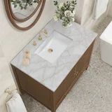 Myrrin 36" Vanity, Mid Century Walnut w/ 3 CM Victorian Silver Silestone Top
