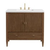 Myrrin 36" Vanity, Mid Century Walnut w/ 3 CM White Zeus Silestone Top