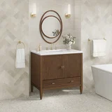 Myrrin 36" Vanity, Mid Century Walnut w/ 3 CM White Zeus Silestone Top