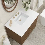 Myrrin 36" Vanity, Mid Century Walnut w/ 3 CM White Zeus Silestone Top