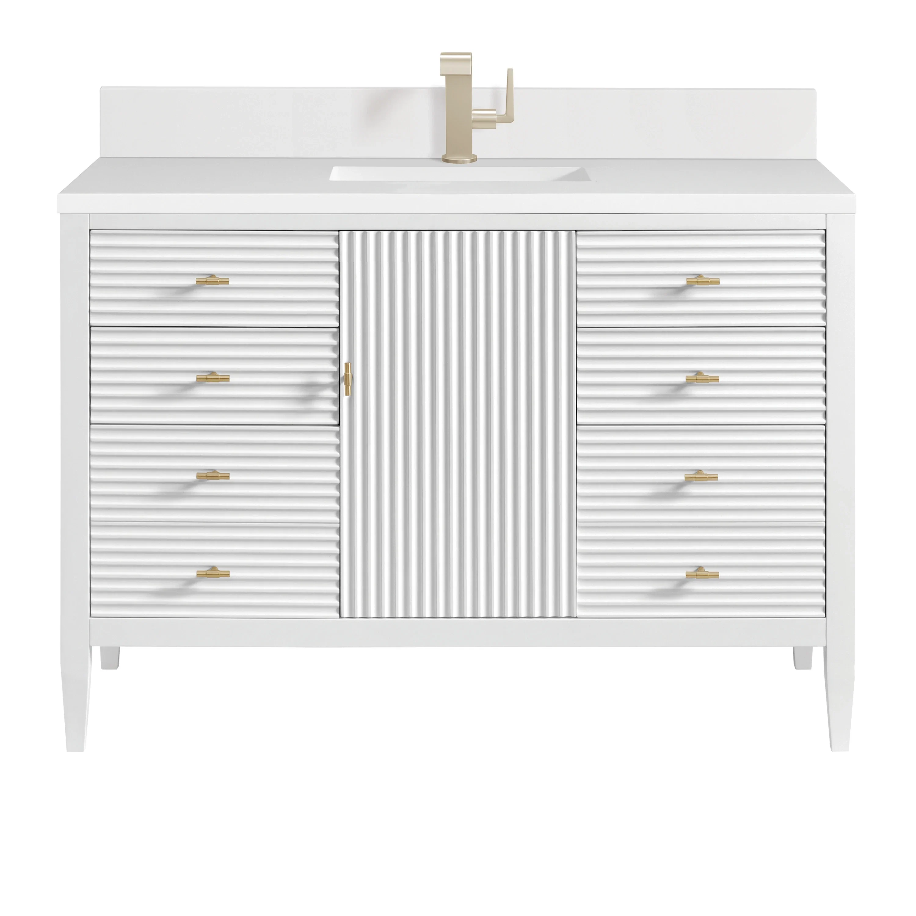 Myrrin 48" Vanity, Bright White w/ Single Hole 3 CM White Zeus Silestone Top & Backsplash