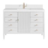 Myrrin 48" Vanity, Bright White w/ Single Hole 3 CM White Zeus Silestone Top & Backsplash