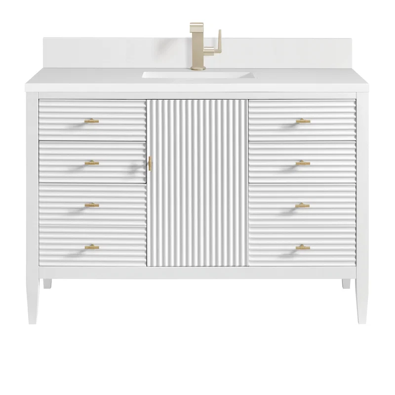 Myrrin 48" Vanity, Bright White w/ Single Hole 3 CM White Zeus Silestone Top & Backsplash