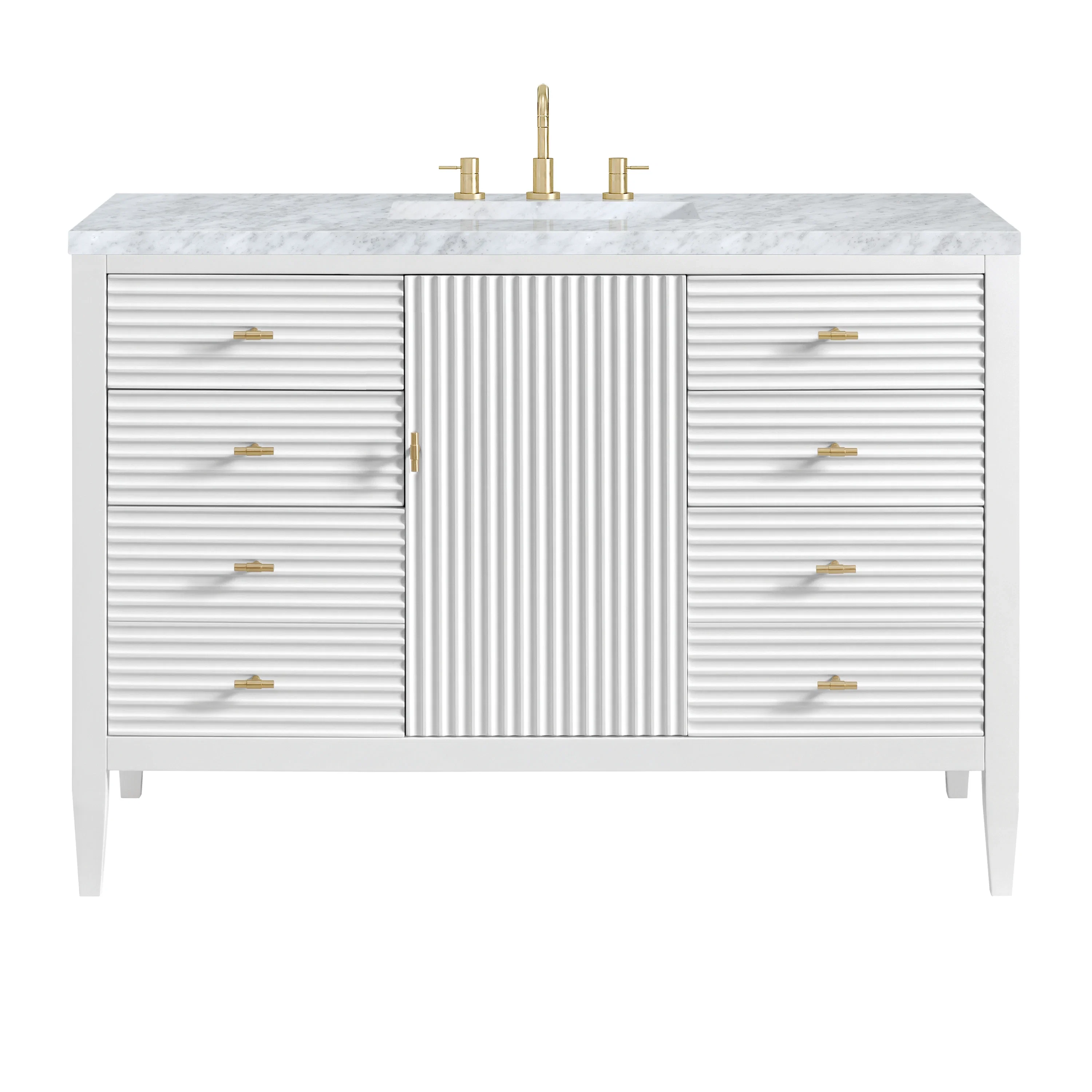 Myrrin 48" Single Vanity, Bright White w/ 3 CM Carrara White Marble Top