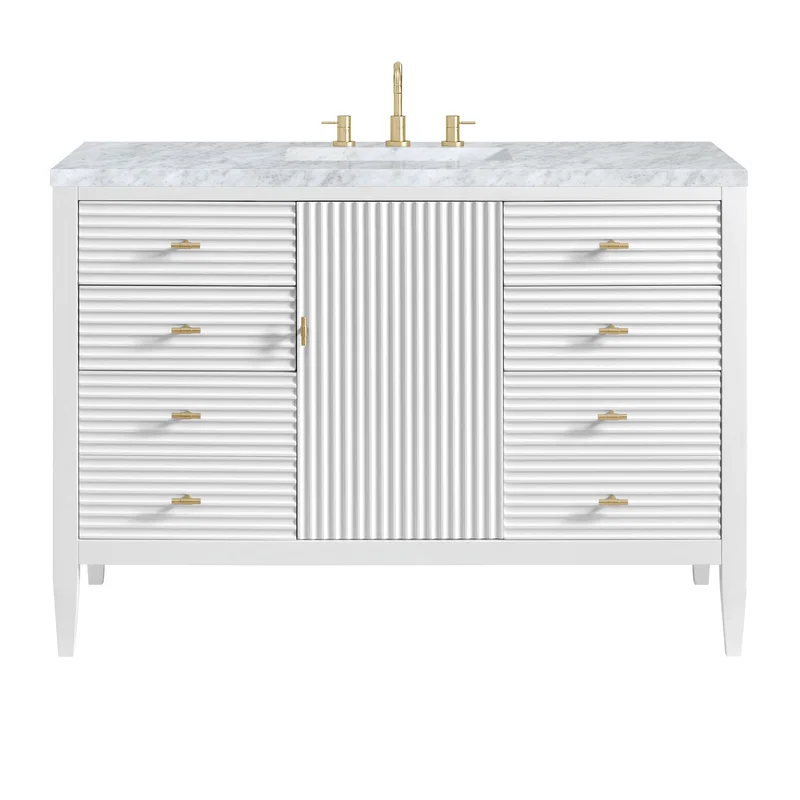 Myrrin 48" Single Vanity, Bright White w/ 3 CM Carrara White Marble Top