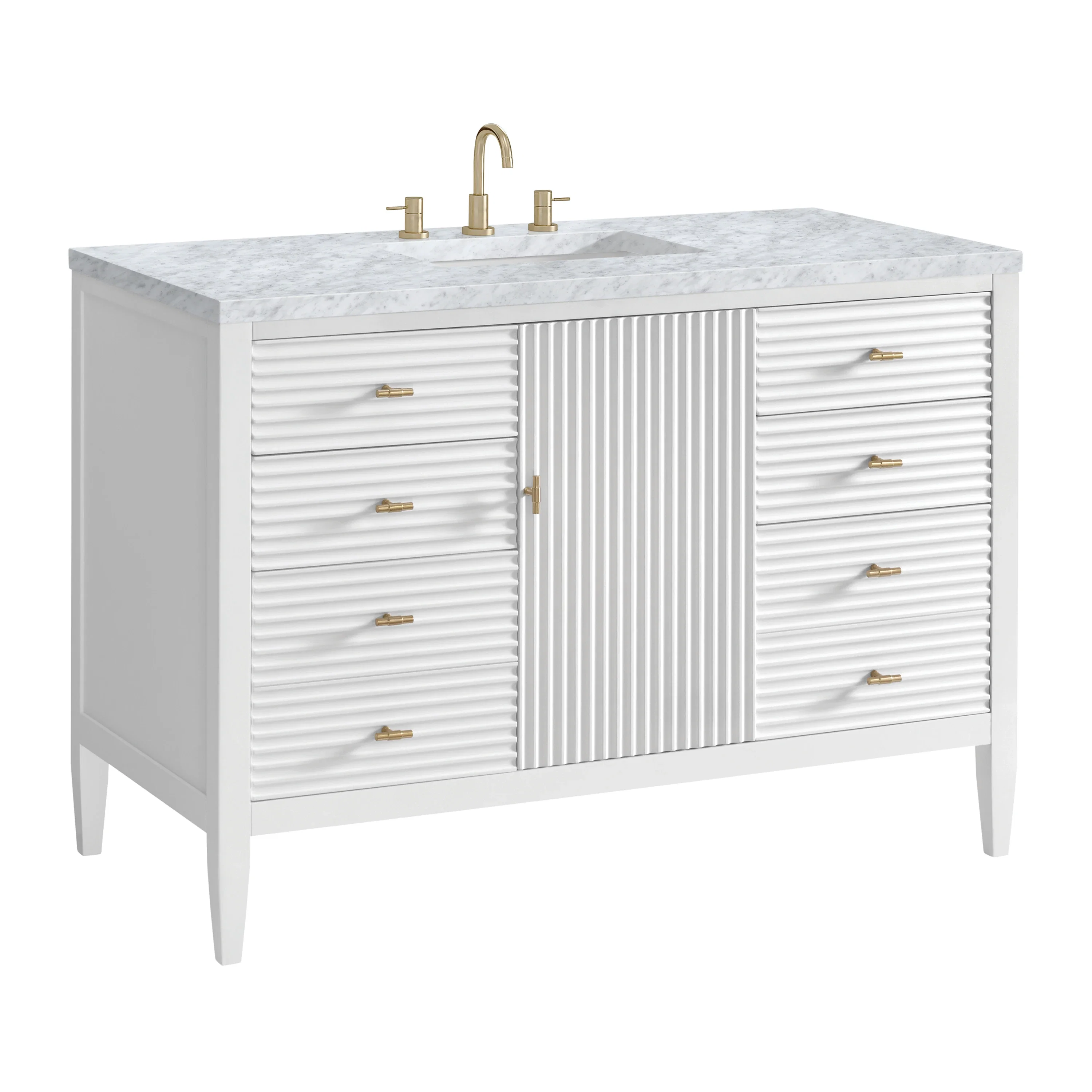 Myrrin 48" Single Vanity, Bright White w/ 3 CM Carrara White Marble Top