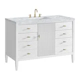 Myrrin 48" Single Vanity, Bright White w/ 3 CM Carrara White Marble Top