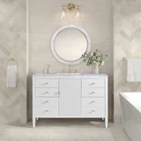 Myrrin 48" Single Vanity, Bright White w/ 3 CM Carrara White Marble Top