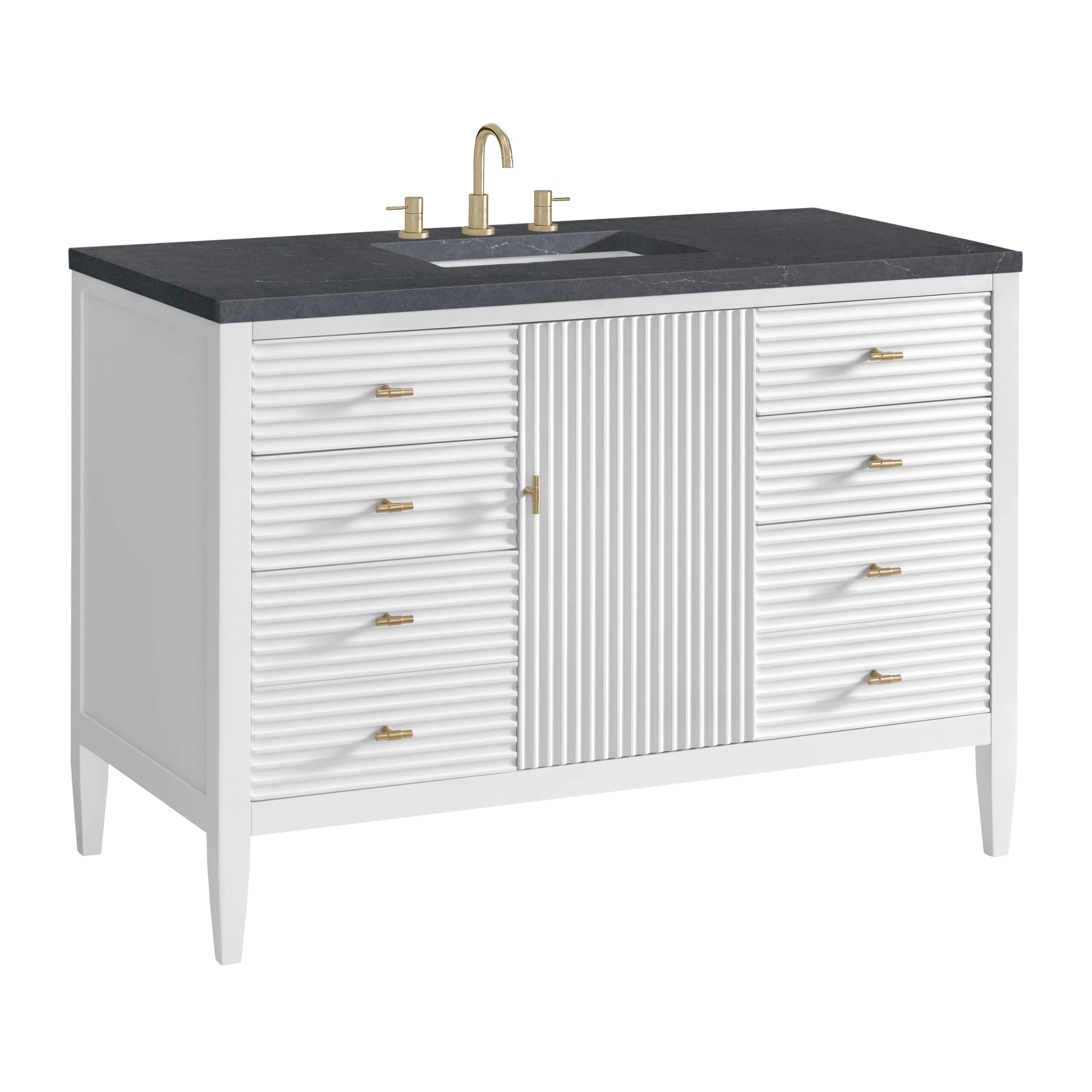 Myrrin 48" Single Vanity, Bright White w/ 3 CM Charcoal Soapstone Silestone Top