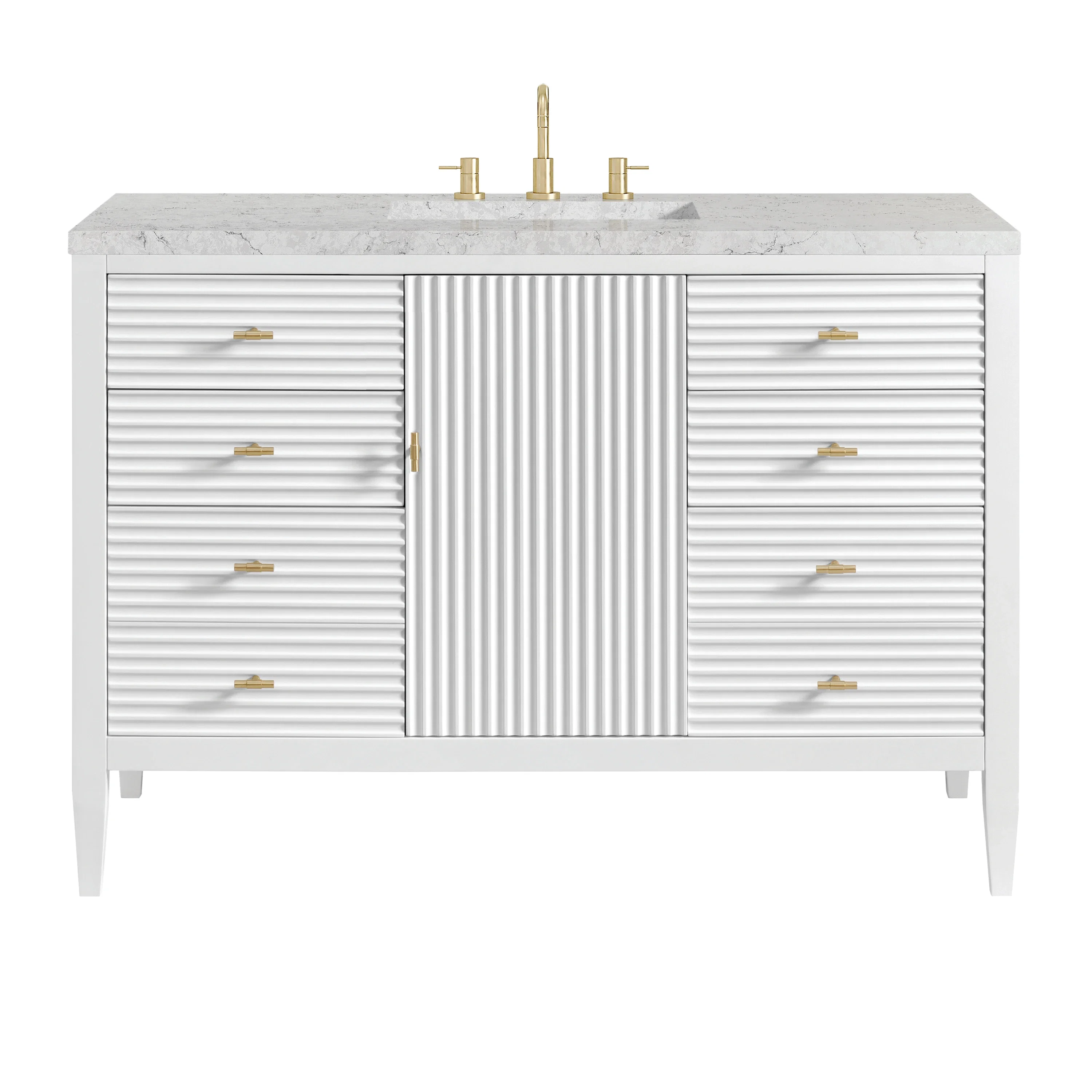 Myrrin 48" Single Vanity, Bright White w/ 3 CM Eternal Jasmine Pearl Silestone Top