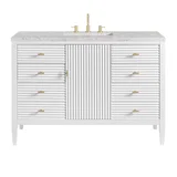 Myrrin 48" Single Vanity, Bright White w/ 3 CM Eternal Jasmine Pearl Silestone Top