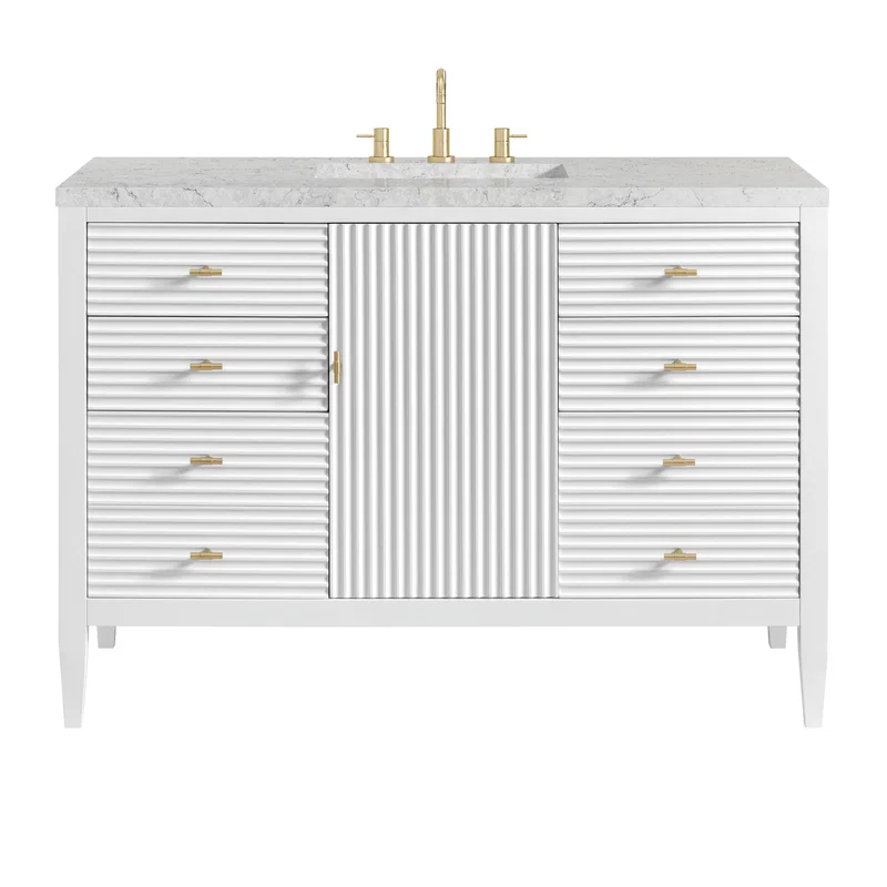 Myrrin 48" Single Vanity, Bright White w/ 3 CM Eternal Jasmine Pearl Silestone Top
