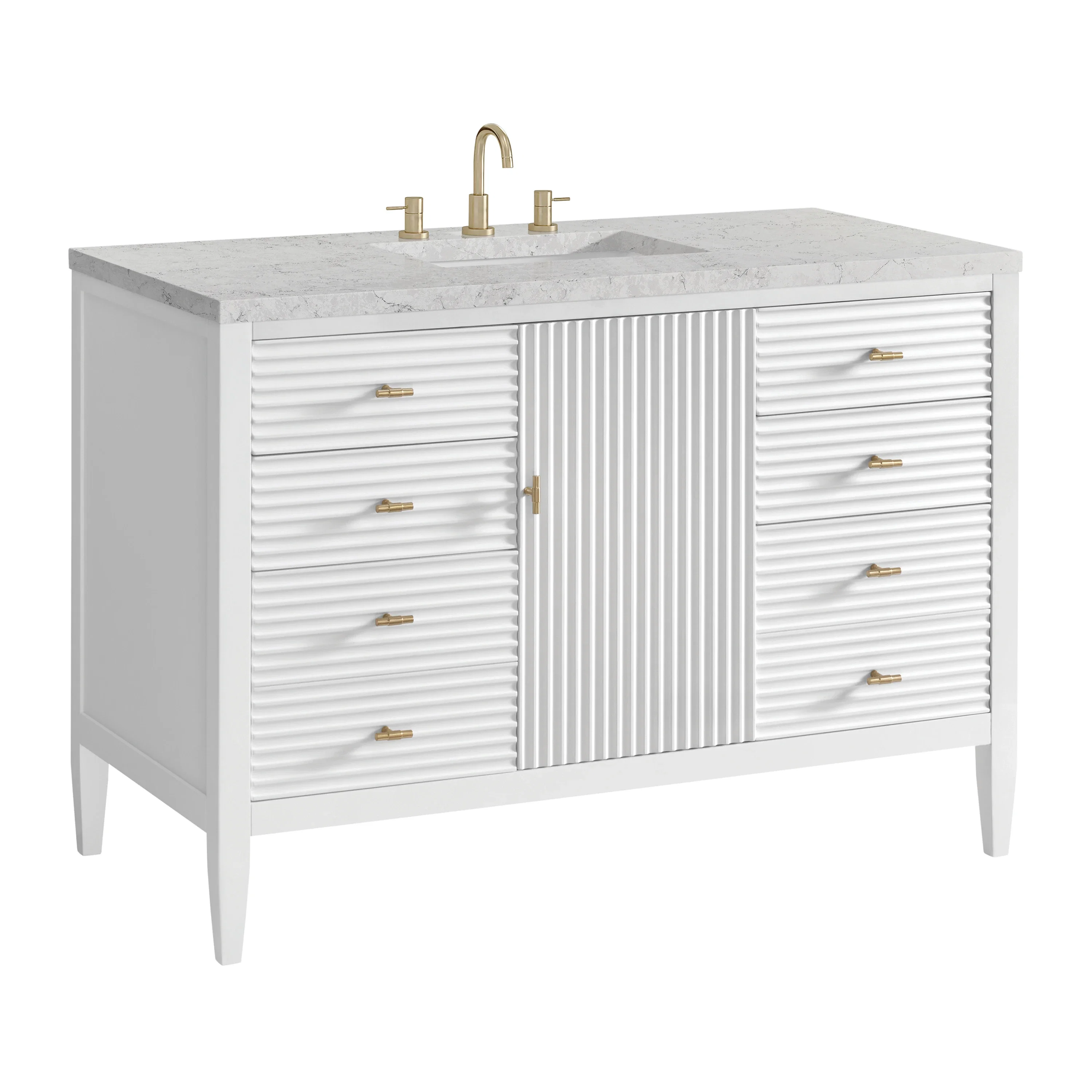 Myrrin 48" Single Vanity, Bright White w/ 3 CM Eternal Jasmine Pearl Silestone Top
