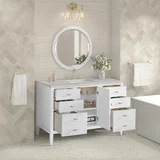 Myrrin 48" Single Vanity, Bright White w/ 3 CM Eternal Jasmine Pearl Silestone Top