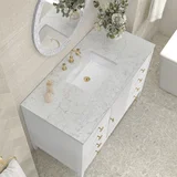 Myrrin 48" Single Vanity, Bright White w/ 3 CM Eternal Jasmine Pearl Silestone Top