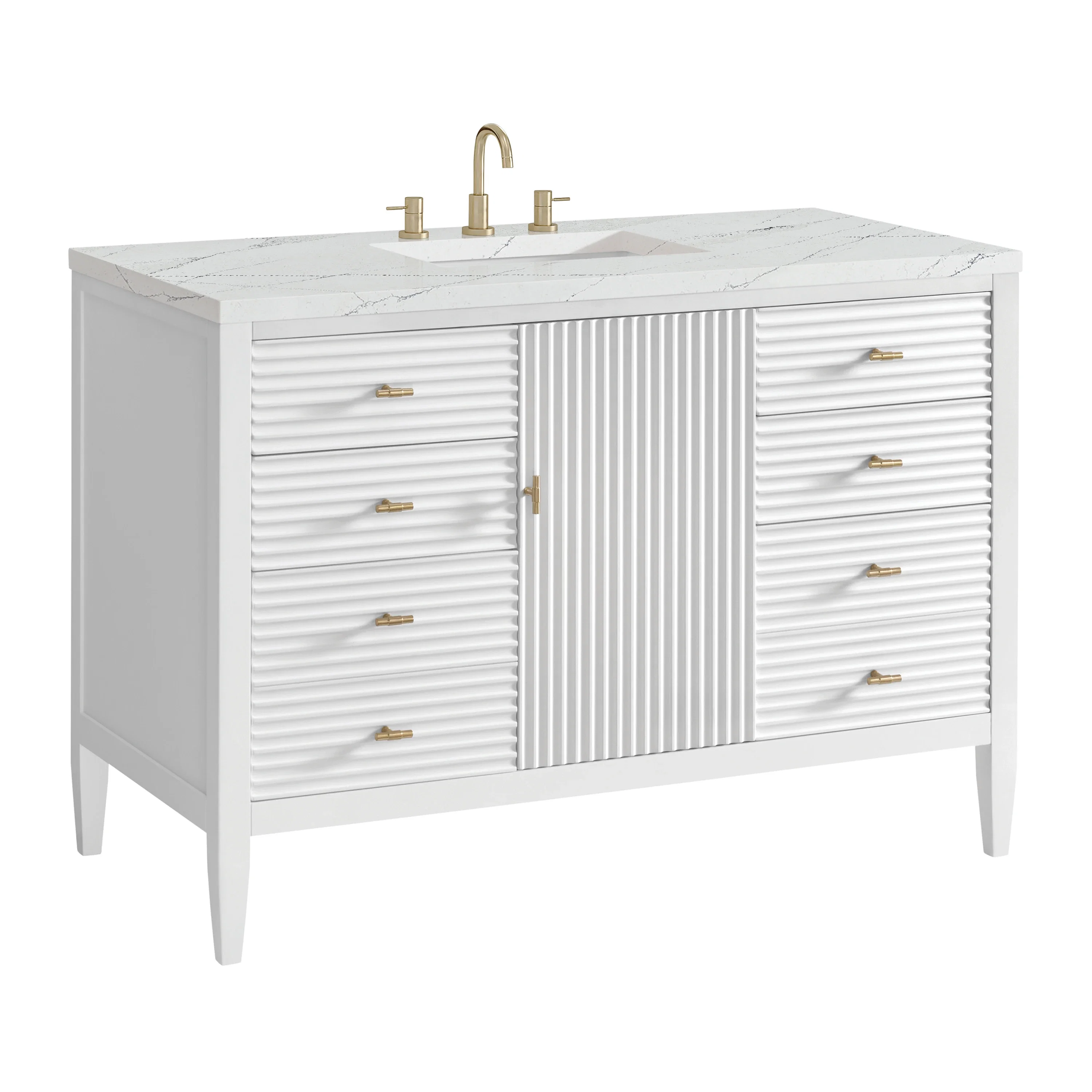 Myrrin 48" Single Vanity, Bright White w/ 3 CM Ethereal Noctis Silestone Top