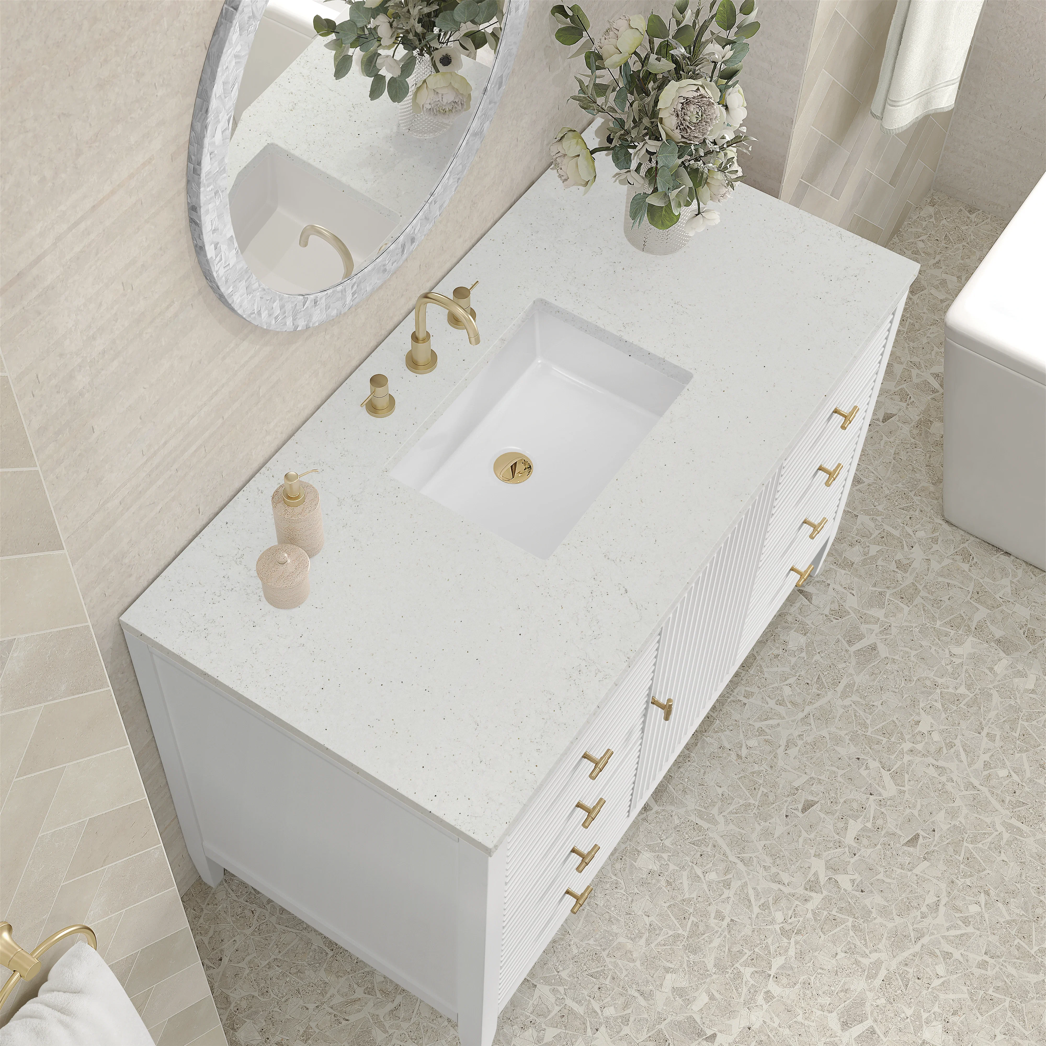 Myrrin 48" Single Vanity, Bright White w/ 3 CM Lime Delight Silestone Top